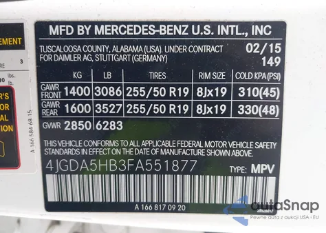 2015 Mercedes-Benz Ml 350 4Matic from USA, damaged, VIN 4JGDA5HB3FA551877
